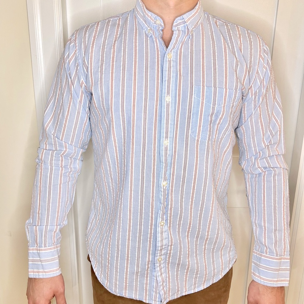 Bonobos seersucker striped long sleeve button down men’s shirt